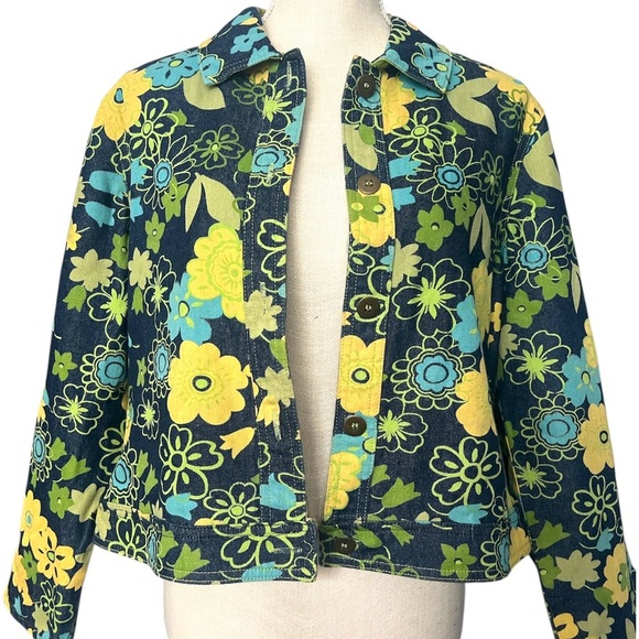 Analogy Jean Jacket Blue and Yellow Floral Design - Picture 1 of 9